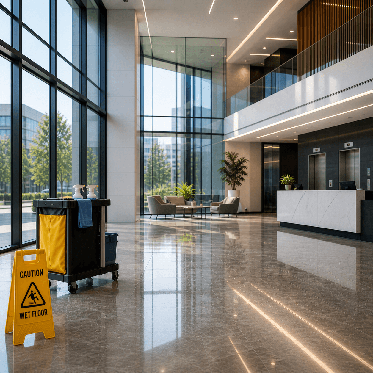 Professional office workspace with commercial janitorial service standards