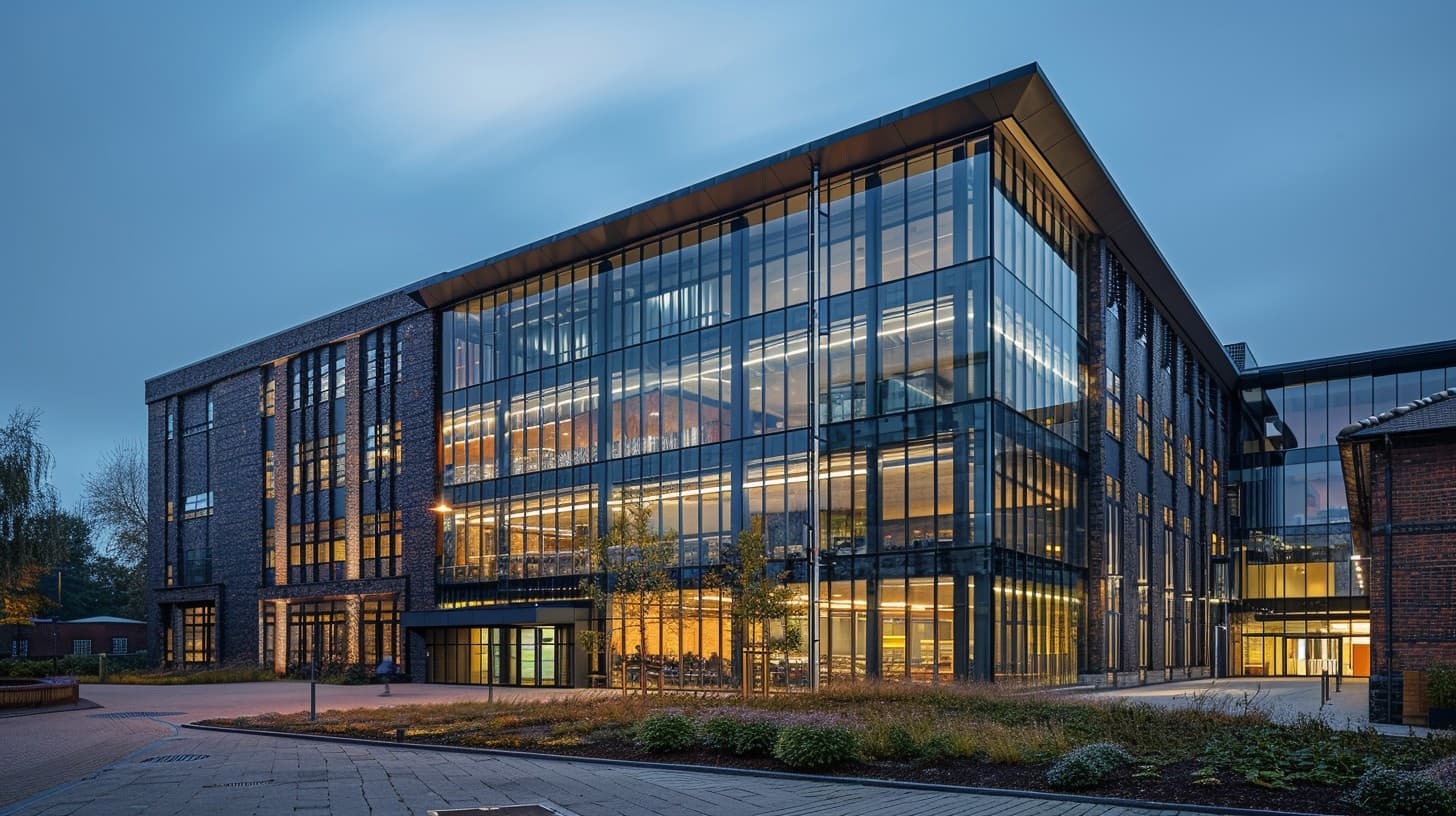 Multi-tenant commercial lobby and circulation tuned for landlord-grade janitorial scope